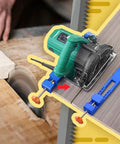 Edge Guide Positioner For Electric Circular Saw Milling attached to laminate with adjustable base clamp, ready for stone and marble cutting