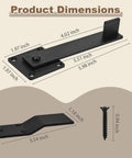 Diagram showing dimensions of a 6 Inch Barn Door Flip Latch for Fence Gate Hardware and Shed Doors, matte black finish.