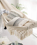 Handmade Boho Macrame Fringe Double Hammock Swing Net Chair For Two People Ultra Cozy Outdoor Indoor Patio Beach Yard Decor 95 Inches By 59 Inches Heavy Cotton Blend For Extra Comfort And Durability