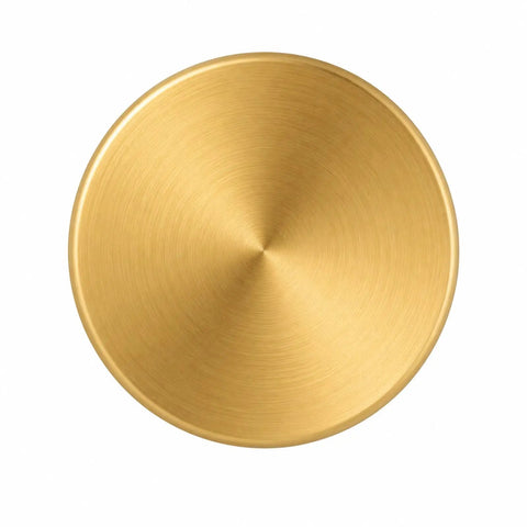 Slick Brushed Gold Cabinet Knobs Two Pack Modern Three Groove Handle Style with brushed finish and 1.2 inch diameter.