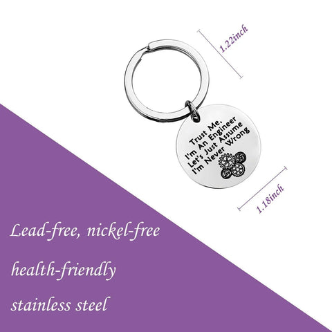 Trust Me I Am An Engineer Keychain With Gear Design, Hilarious Engineer Gift, stainless steel, 1.22 x 1.18 inches