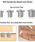 24 Piece Dowel Center Pins for Woodworking Kit, Stainless Steel Drill Center for Dowel and Tenon Alignment, Transfer Plugs displayed in sizes