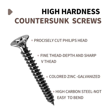 Pro Level Heavy Duty Size 4 X Half Inch Flat Head Self Tapping Wood Screws M3 X 12mm Carbon Steel Black Oxide Rust Proof Fasteners