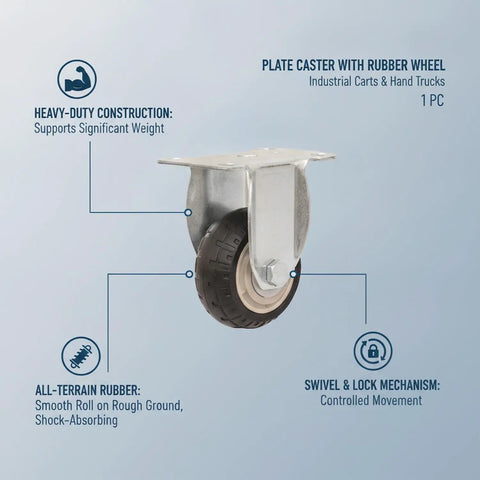 Heavy Duty Swivel Plate Caster With Grip Tight Locking Brake 360 Degree Smooth Roll Wheel for industrial carts on any terrain.