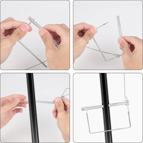 4 Pack Square Trailer Hitch Pins One Quarter By Four Inch Heavy Duty Zinc Plated Carbon Steel Locking Pins With Anti Lost Rope Ring For Farm Boats RVs Utility Trailers Towing Accessories being assembled and secured.