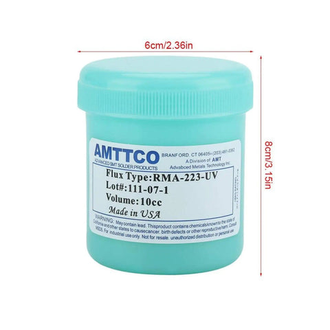 Insulation Solder Flux Paste RMA 223 For Electronics Repair, turquoise jar, 100g, labeled for quick dry, prevents shorts