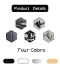 Hexagonal product details showing four colors and components of Rustic Winter Tree Grove Metal Wall Hooks, Minimalist Branch Design.