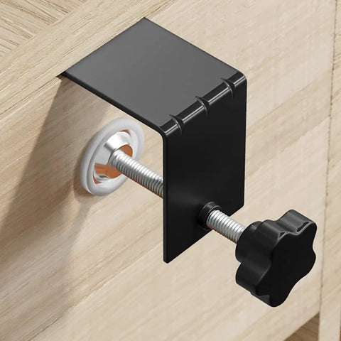 Close-up of a Heavy Duty Cold Rolled Steel C Clamp used for drawer front installation, showcasing its anti-slip rubber pads and design.