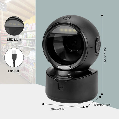 Omnidirectional Desktop Barcode Scanner For 1D 2D And QR Codes, Auto Sensing USB Wired Reader with LED light in retail setting