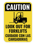 Beefed Up Aluminum Caution Forklift Sign 14x10 Inches With High Visibility Colorful Warning For Warehouse Traffic Bilingual Spanish 60 Mil Thick Durable Indoor Outdoor Safety Sign, yellow caution sign with forklift icon
