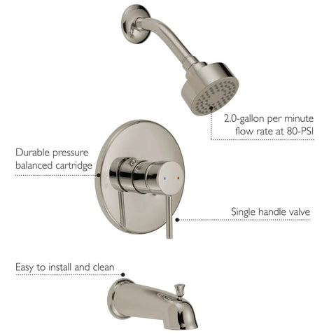 Eastport Bath and Shower Trim With Valve in Satin Nickel Finish No Fuss One Handle Control With Valve Included Pressure Balance Cartridge