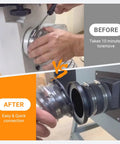 Comparison of magnetic dust fittings kit before and after installation, showing easy connection with 4 Inch Magnetic Dust Collection Fittings Kit.