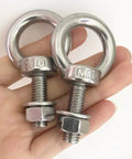 Two Pack Heavy Duty M10 Stainless Shoulder Eye Bolt Set With Nuts And Flat Washers 72mm Total Length 30mm Thread Corrosion