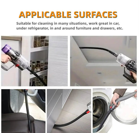 Ultra Flexible 22 Inch Long Crevice Tool for Dyson V7 to V15 Vacuums cleaning various surfaces and tight spaces.