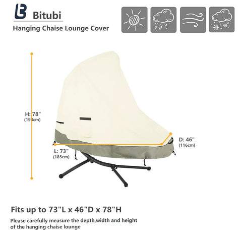 73 Inch Patio Hanging Chaise Lounge And Stand Cover Keeps It Dry 600D Heavy Duty Waterproof Outdoor Hammock Chair Swing Cover