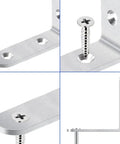 Close-up of Heavy Duty 20 Pack 2.5 By 2.5 Inch Stainless Steel Corner Braces L Shaped Brackets With Wood Screws for tables and shelves.