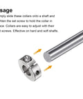 Installation of Four Pack Five Eighth Inch Split Clamp-On Shaft Collars With One And Five Sixteenths Inch Outer Diameter And Seven Sixteenths Inch Width 304 Stainless Steel Set Screw Style Pro Grade Axle Collars For Positioning Spacers Stops And Bearings on a shaft.