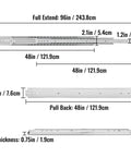 Heavy Duty 48 Inch Drawer Slides, Locking, 500 Lb Load, Side Mount Ball Bearing Glides, Full Extension, 1 Pair, Cold Rolled Steel, Anti Rust And Wear Resistant Construction dimensions shown