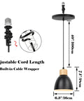 Kiven Instant Light Conversion Kit for 4/5/6inch Hole, metal pendant with adjustable 40-inch cord, black and wood finish, 6.3" diameter.