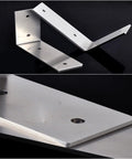Heavy Duty Stainless Steel Shelf Brackets, Wall Mounted L Corner Supports, 8.86 inch triangular design for sturdy shelving.