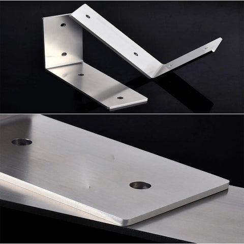 Heavy Duty Stainless Steel Shelf Brackets, Wall Mounted L Corner Supports, 8.86 inch triangular design for sturdy shelving.
