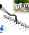 Beast 8 Teeth Garden Weeding Rake Heavy Duty Carbon Steel Weed Puller Tool With Gloves, steel head and blades, close-up view