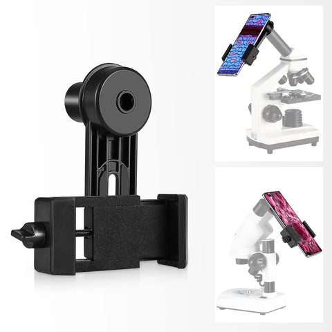 Phone Camera Adapter for Microscope Eyepiece 23.2mm with Built In 16x Microscope Eyepiece, black clip-on holder for phone microscopy