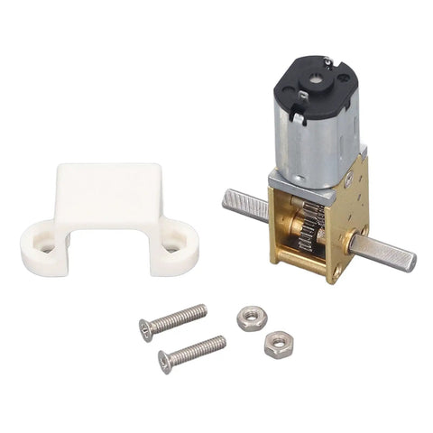 Heavy Hitter Brushed DC Gear Motor Churning Out Steady 34RPM Torque Via Dual Shafts And All Steel Gears with mounting plate and screws.