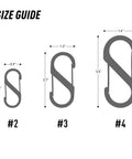Size guide showing Size 3 S Biner Dual Carabiner Aluminum with Dual Gates and Two Clip Points next to sizes #2 and #4.
