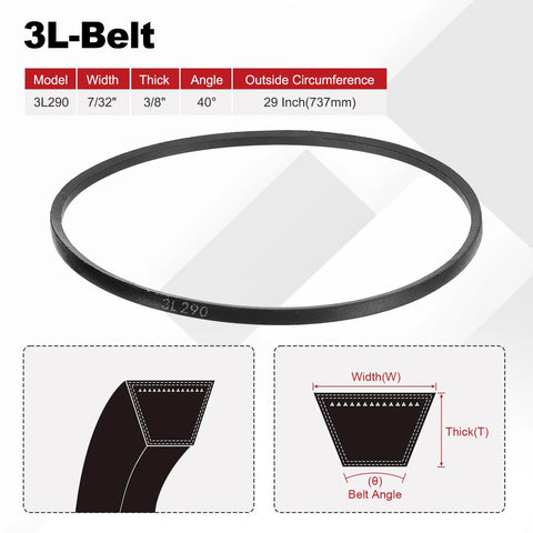 3L290 Wrapped Rubber V Belt 3L Section Pack Of 2 For Industrial Machinery, 3/8 In Width, 29 In Outside, Diagram Detail