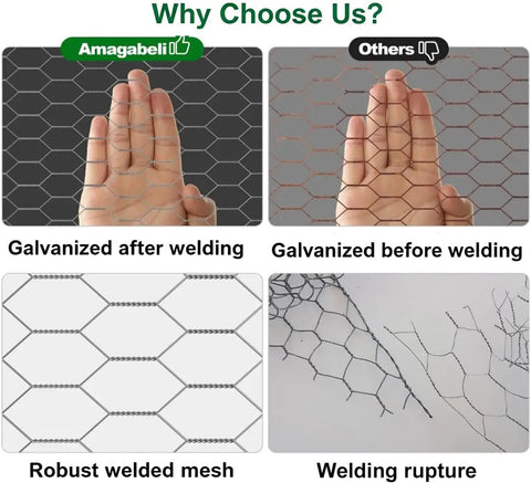Hexagonal Chicken Wire Fencing Mesh Roll Thirteen Point Seven Inch Wide By Two Hundred Thirty Six Inch Long Heavy Duty Galvanized Garden Netting For Raised Beds Poultry Bird Fence Barrier Trellis DIY Craft