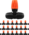 25 Pack Micro Spray Drippers With Three Way Atomizing Nozzles For One Quarter Inch Tubing Lock Barbed Drip Irrigation Fittings
