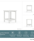Long Island 18 Inch Outdoor Side Table White Weatherproof HDPE Poly Lumber Built To Last With No Fuss Maintenance Stain And Fade Resistant Design Perfect For Patio Deck Porch Or Poolside side and front views