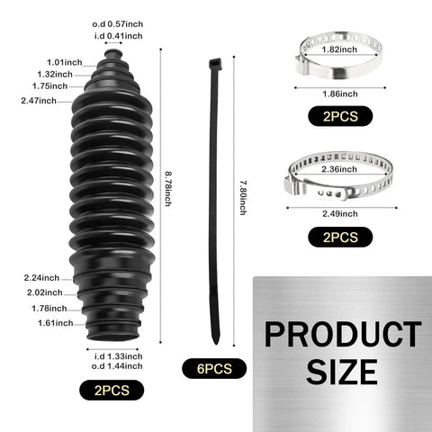 Rack and Pinion Boot Kit 2 Pack Silicone Inner Tie Rod Ball Covers for Most Cars, Trucks and SUVs Black product size details