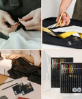 Two Pack Pre Threaded Needle Kit Set For Travel And Home Repairs, Grab And Go Portable Sewing Box With 2 Boxes, Each Box Includes 10 Threads, 10 Needles, 1 Pin, 2 Buttons, Pre Threaded And Ready To Go shown in use and packaging