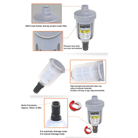 Automatic Drain Valve For Air Systems With Translucent Filter And Floating Ball Valve Easy Install Durable Aluminum Cap High Pressure Ready