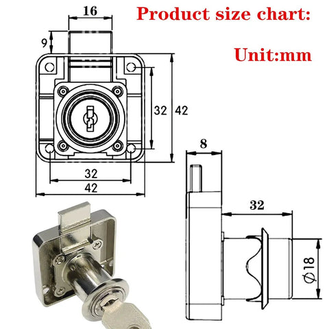 Heavy Duty Cabinet Lock With Keys For Single Or Double Doors Deadbolt Keyed Different General Purpose Safe Closet Lock Fits 1.06 To 1.25 Inch Wooden Panels 2 Pack Locks Up Tight Durable Easy Install size diagram