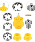 Heavy Duty Flcpjgv PvC Pipe Threader Kit For Effortless Plumbing with yellow and gray dies, internal opener, and precision cutters.