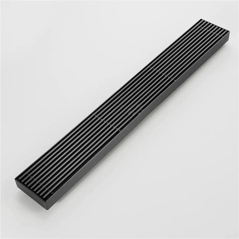 Total Upgrade Linear Shower Drain In Stainless Steel With Removable Grate And Efficient Hair Catcher For Flawless Smooth Draining No Clogs Nonsense For Your Dream Bathroom Rose Gold, shown in black