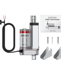 Heavy Duty 12V DC Electric Linear Actuator Cranks Out 225 Lbs Of Smooth Push Power With A Precise Two Inch Stroke, showing parts and manual.