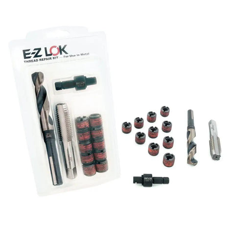 Thread Repair Kit For Metal With Carbon Steel Threaded Inserts M8-1.25 And Handy Installation Tools image showing components