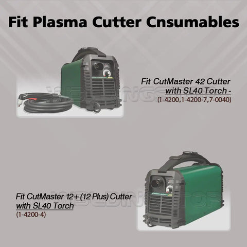 SL40 Plasma Torch Electrode Tip Kit For Cutmaster 42 Plasma Cutter Compatible With Thermal Dynamics, image showing two plasma cutters.