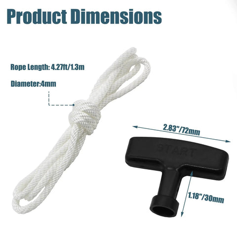 Two Pack 4 Foot Pull Cord Rope Replacement For GX200 GX120 GX240 GX270 Champion Generators With Recoil Starter Handle showing rope dimensions