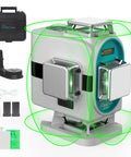 Self Leveling 4D Laser Level With 4X 360 Cross Lines Green Beam 197 Ft Range For Tiling And Ceiling Installations Includes 2 Li Ion Batteries Type C Charging IP54 360 Degree Magnetic Bracket with case and accessories