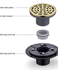4-1/4 Inch Shower Drain in Brushed Gold Stainless Steel With Removable Quadrato Grate Includes Drain Flange Kit High Flow