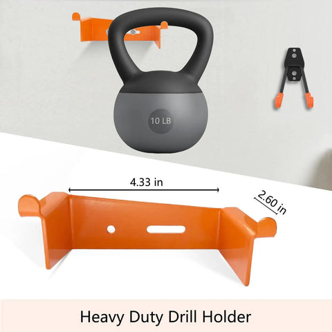 Heavy Duty Drill Holder 2 Pack Wall Mount Hook for Cordless Drills Universal Power Tool Organizer in orange metal