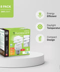 Eight Pack T2 Spiral CFL Light Bulbs With E26 Base 13W (60W Equivalent) 900 Lumens 5000K Daylight Instant On Flicker Free 120V UL Listed
