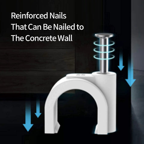 Cable Nail Clips Set 400 Pack With 4mm 6mm 8mm 10mm Sizes, Beefy Heavy Duty Steel Nails, White Finish, Rust Resistant And Easy Cable Organization For Home And Office, on concrete wall