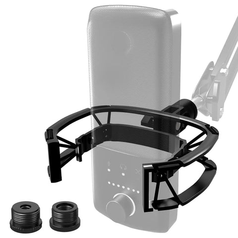 Wave Mic Shock Mount For Elgato Wave:1 And Wave:3 displayed with suspension clip and stand adapters, designed for stability.