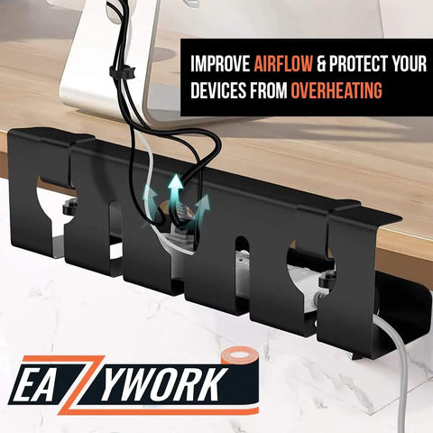 Two Pack 15.75 Inch Under Desk Cable Management Tray Set mounted under desk for cord organization